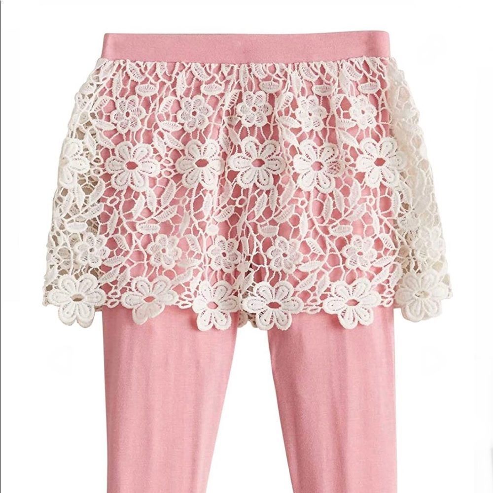 Brand New Chasing Fireflies Girls Lace Skirted Leggings pink Sz XL